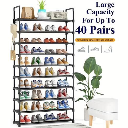 shoe storage unit multi tier shoe organizer freestanding stackable shoe shelf with dividers sturdy metal shoe rack for hallway closet entryway bedroom black