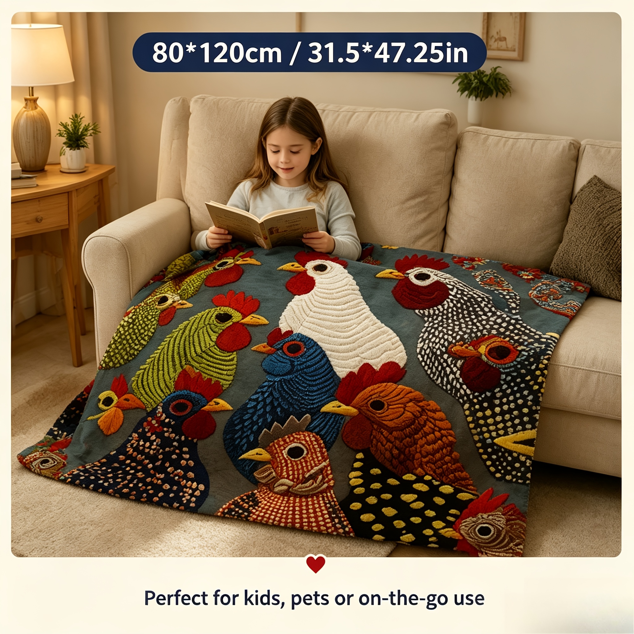 TEMU 1pc Vintage Rooster-print Artwork Flannel Blanket Featuring A , , Warm, And Cozy Blanket Makes An Ideal Birthday Gift For Girls And Boys. Travel