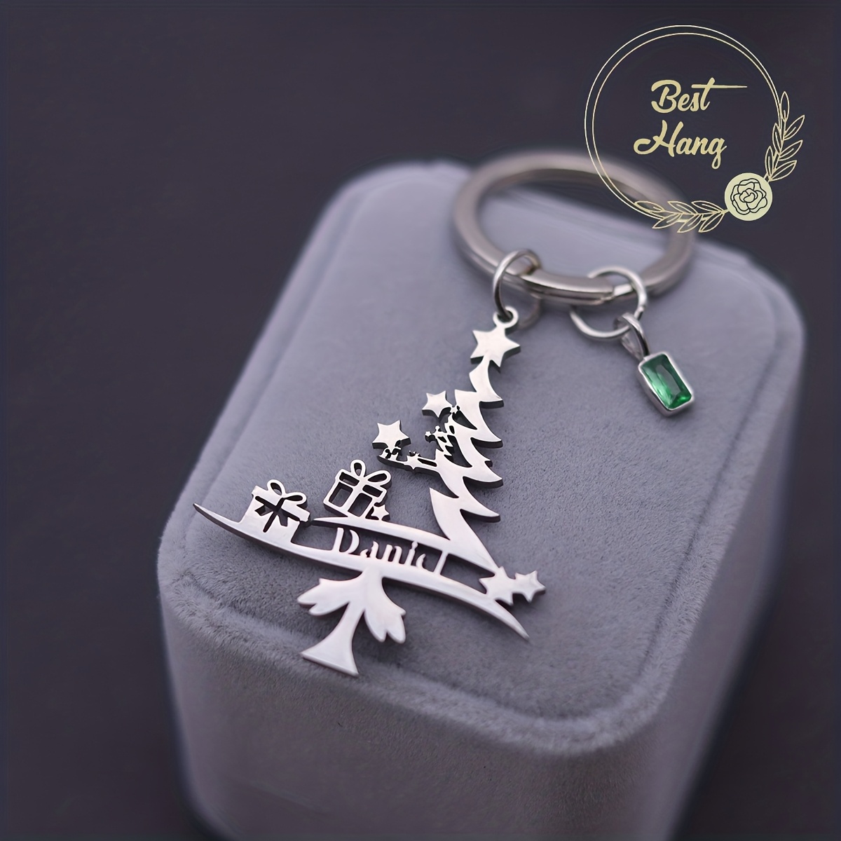 TEMU 1pc Personalized New Year Christmas Tree Name Tag Keychain For Men And Women, Stainless Steel Christmas Tree Star Gift Box Key Ring, Birthstone