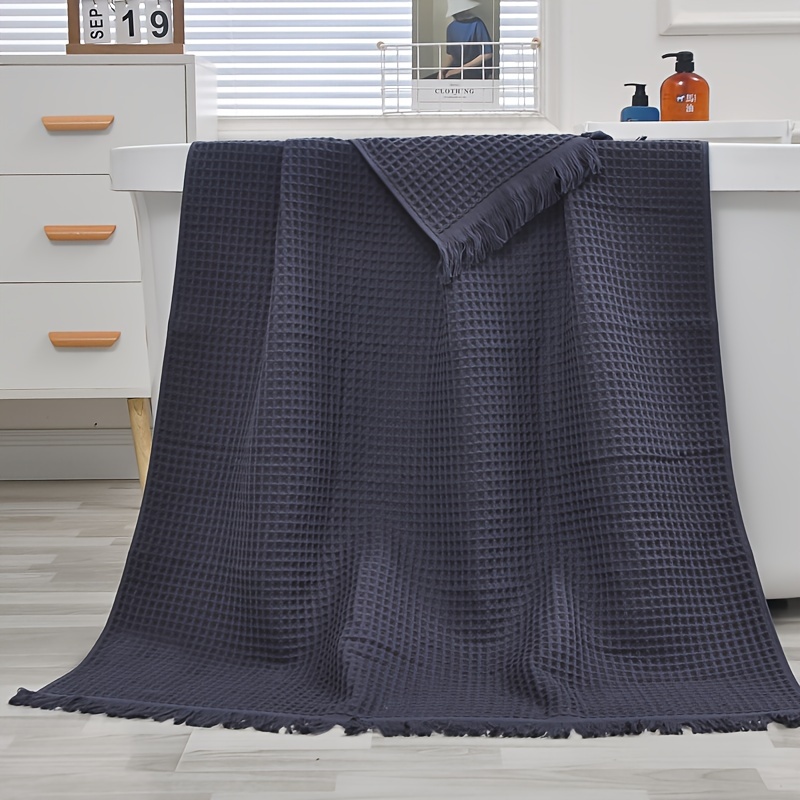 Image of 1 Extra-large Pure Cotton Bath Towel, Soft Multi-colored Tassel Beach Towel, Waffle Weave Shawl, Adult 90x180cm Honeycomb Bath Towel, Throw Blanket, Nap Blanket