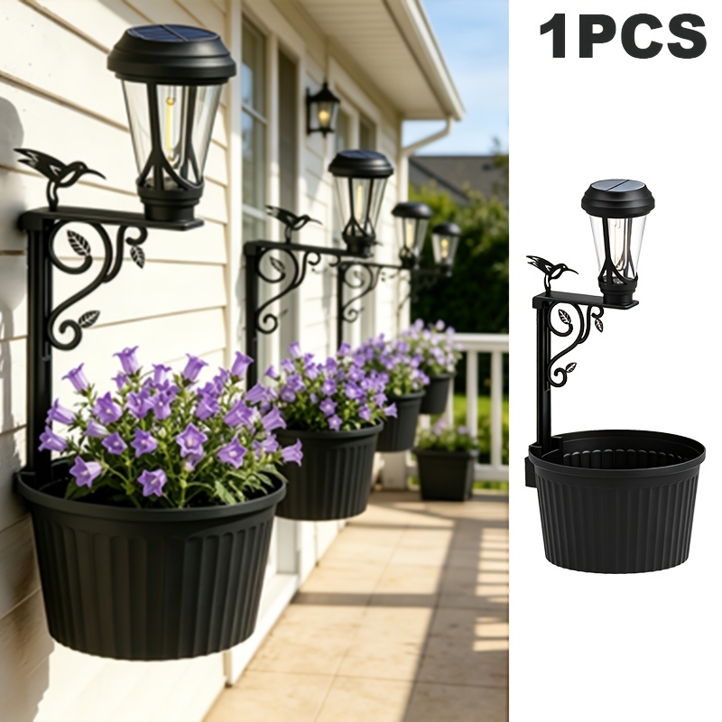 TEMU Lampe colonne solaire 6-en-1 pour pot de plante, 49 cm, lumière de jardin extérieure 2 LED, mise /arrêt automatique, installation semi-encastrée
