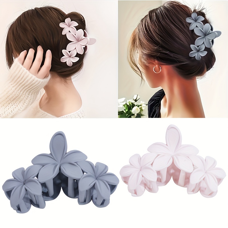 

2pcs Elegant Floral Hair Clips For Women - Banana Design, Non-slip, Vintage Style Fashion Accessory In Light Blue & Pink, Ideal For Hair, Bun Styling, Hair Accessories