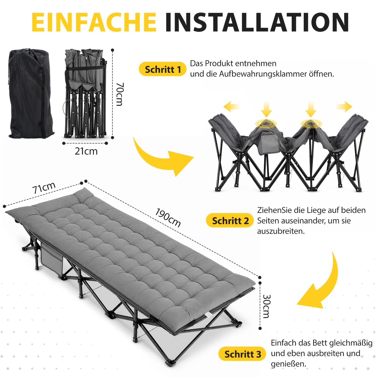 Image of Heavy Duty 14-leg Folding Camping Bed With Side Pocket & Pearl Pad, Portable Guest Bed Cot Up To 250kg, 30% Smaller Packed Size, Space Outdoor Lounge Chair For Travel Garden Home Shelter Hospital Care