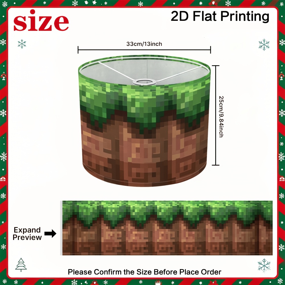 TEMU (2d Flat) Pixelated Grass And Soil Lampshade - Convenient To Use, Easy And Beautiful, Home , Great For Table Lamp Shade Replacement, Wall Lamp
