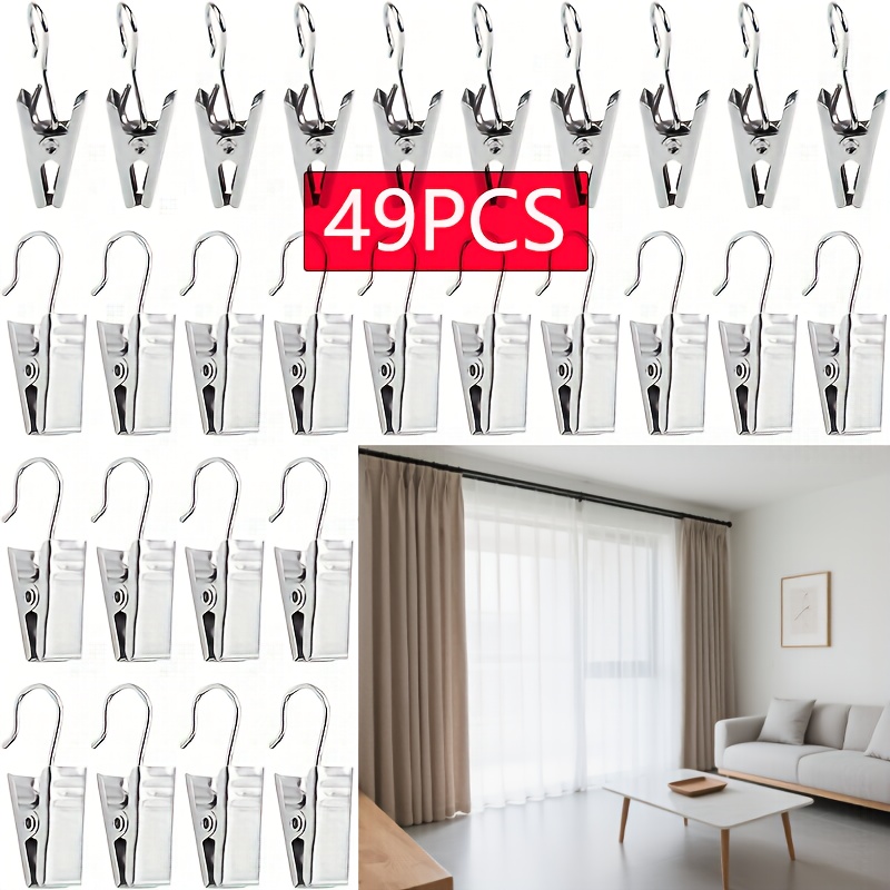 Image of 99pcs/49pcs Metal Hook Curtain Clips - Suitable For Curtains, Shower Curtains, And Door Curtains. Can Be Used For Hanging Clothes. A Used Curtain Accessory For The Living Room, Bedroom, And Balcony