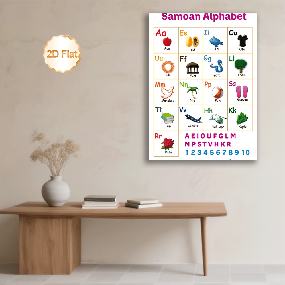 TEMU 1pc Samoan Alphabet Frameless 2d Flat Print Waterproof Canvas Paint Educational Wall Art Aesthetic Learning Chart Ideal Gift For Home Livingroom