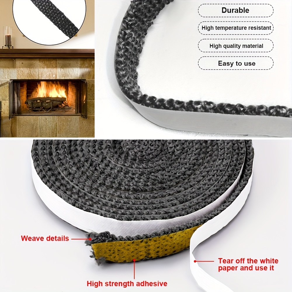 fireproof fiberglass gasket tape for wood stove door self   replacement seal rope fireplace oven sealing strip heat resistant black spacer tape 10mm wide 2m   length options details 3