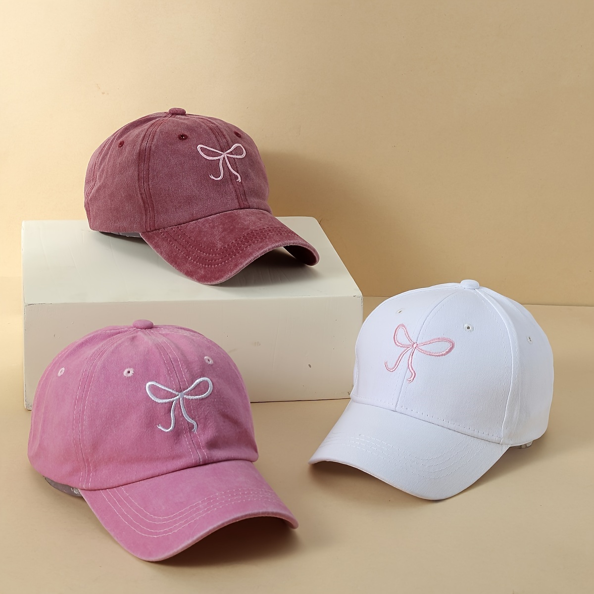 

Embroidered Bowknot Baseball Cap For Women, Summer Sun Protection Cotton Peaked Hat, Adjustable Casual Sports Cap, Multiple Colors Available