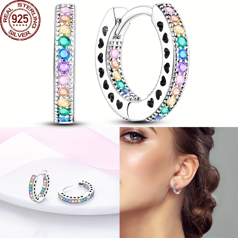 

Boucles d'oreilles créoles élégantes en argent 925 avec zircones colorées - Parfaites pour les fiançailles, les mariages et les cadeaux de fête