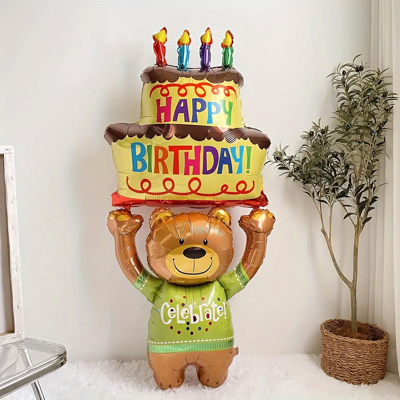 Image of Enjoy A Stylish Celebration With The Bear Birthday Cake Balloon; Great For Birthdays And Easter, It Makes An Party Decoration And Is Perfect For Photos!