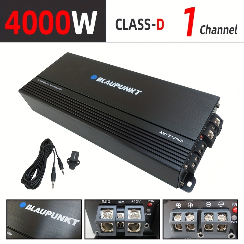 

1pc 4000w Rms Class-d Mono Power Amplifier, 1-/2/4-ohm , With Remote Subwoofer Controller, Support, Optional Mp3 Cable, No Battery Required