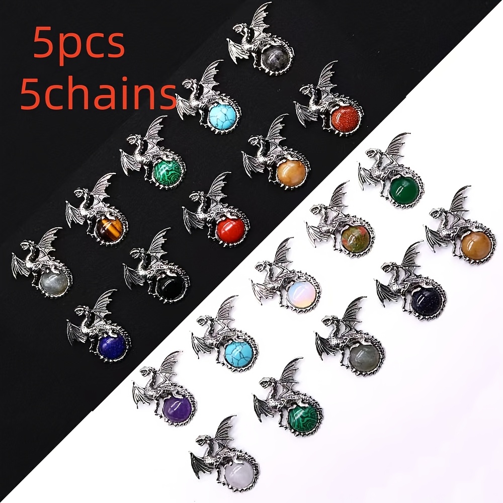 TEMU 4/10pcs Set Mixed Batch: 2 Random Color Pendants + / 5 Random Color Pendants + 5 Chains. Bohemian- Stone Flying Dragon Pendant A "trendy And +