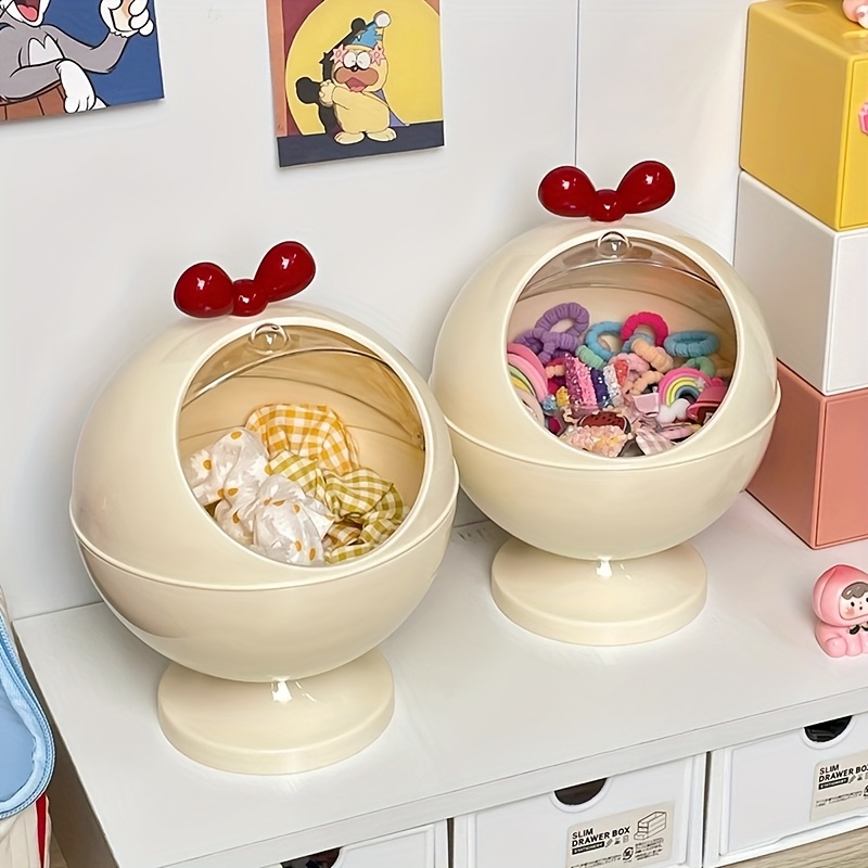 2 tier beige plastic hair accessory organizer with red bow handles lightweight no power needed   scrunchies clips and jewelry storage ideal for bathroom essentials bathroom organizers and storage Product details 5