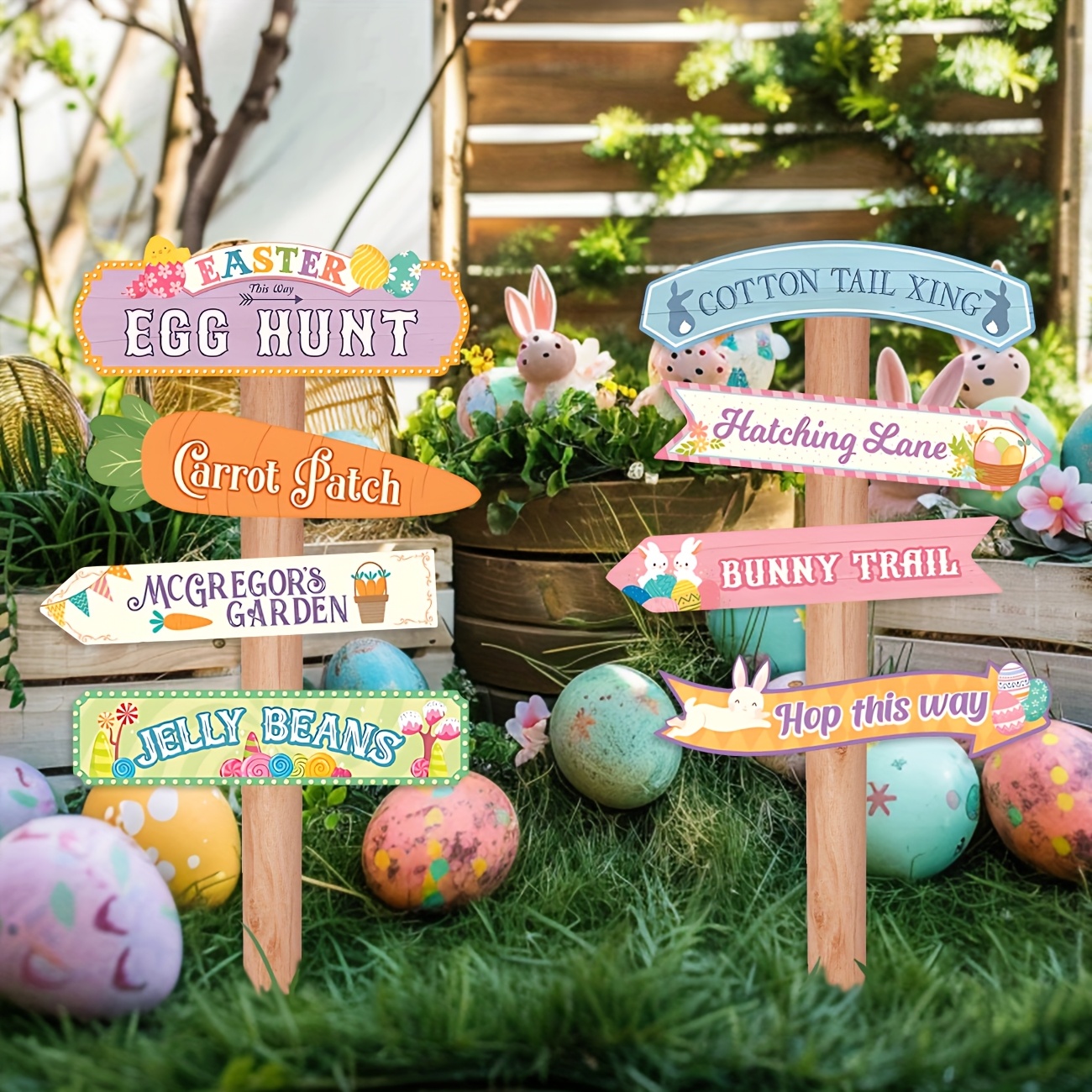 

16pcs Easter Egg Hunt Yard Signs - Outdoor Bunny, Chick, And Eggs With Cute Arrow Signs, Photo Backdrop For Easter Party Game Supplies, Lawn Decoration, Decoration, Hunt Signs