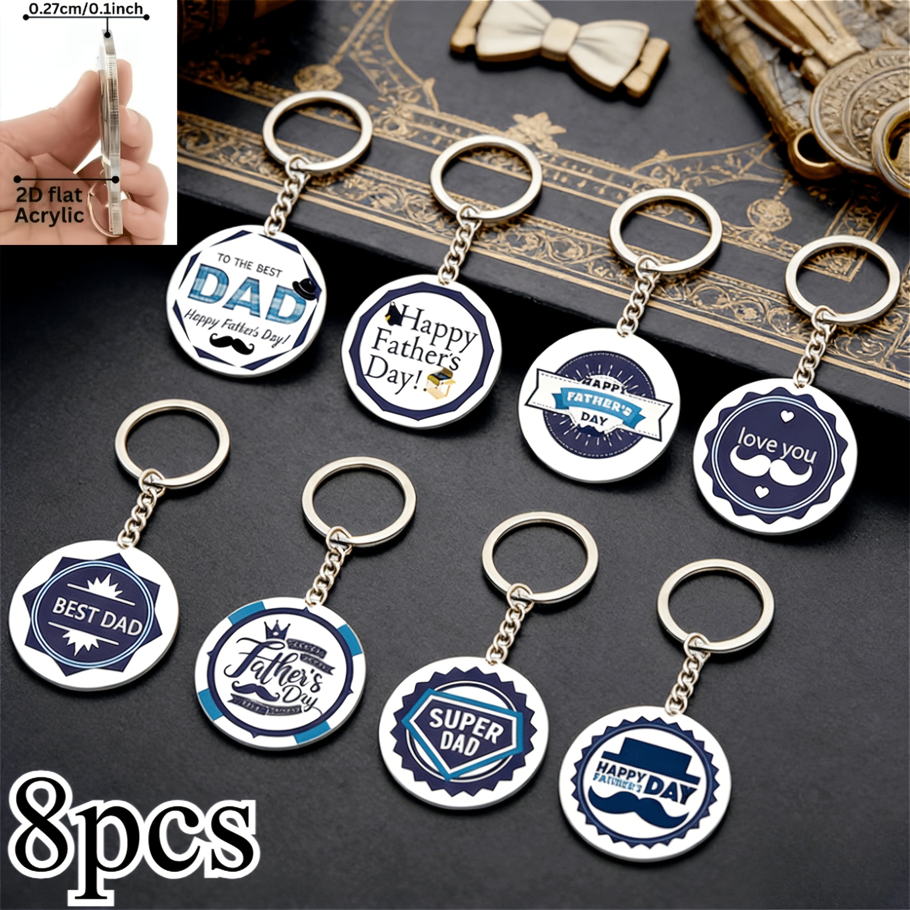 TEMU 2d Flat, 2d Flat 8pcs Father's Day Keychain Set, Father's Day Gift, Small Car , Father's Day, Unique Father's Day Gift, "happy Father's Day",