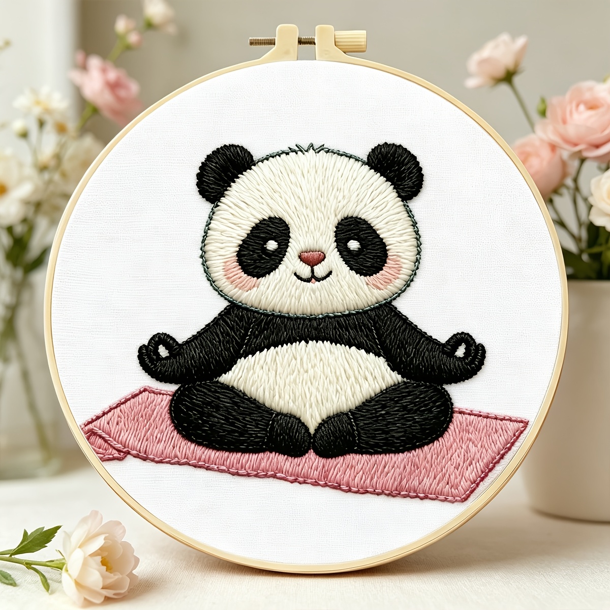 Printed Embroidery Kit, Yoga Panda Pattern