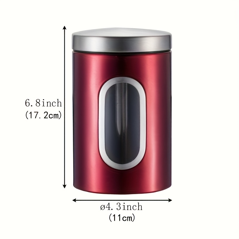 E-shop Roter Edelstahl Luftdichter Behälter mit Klarem Sichtfenster - Ideal für Kaffee, Tee, Zucker | Langlebiger & Wiederverwendbarer Runder