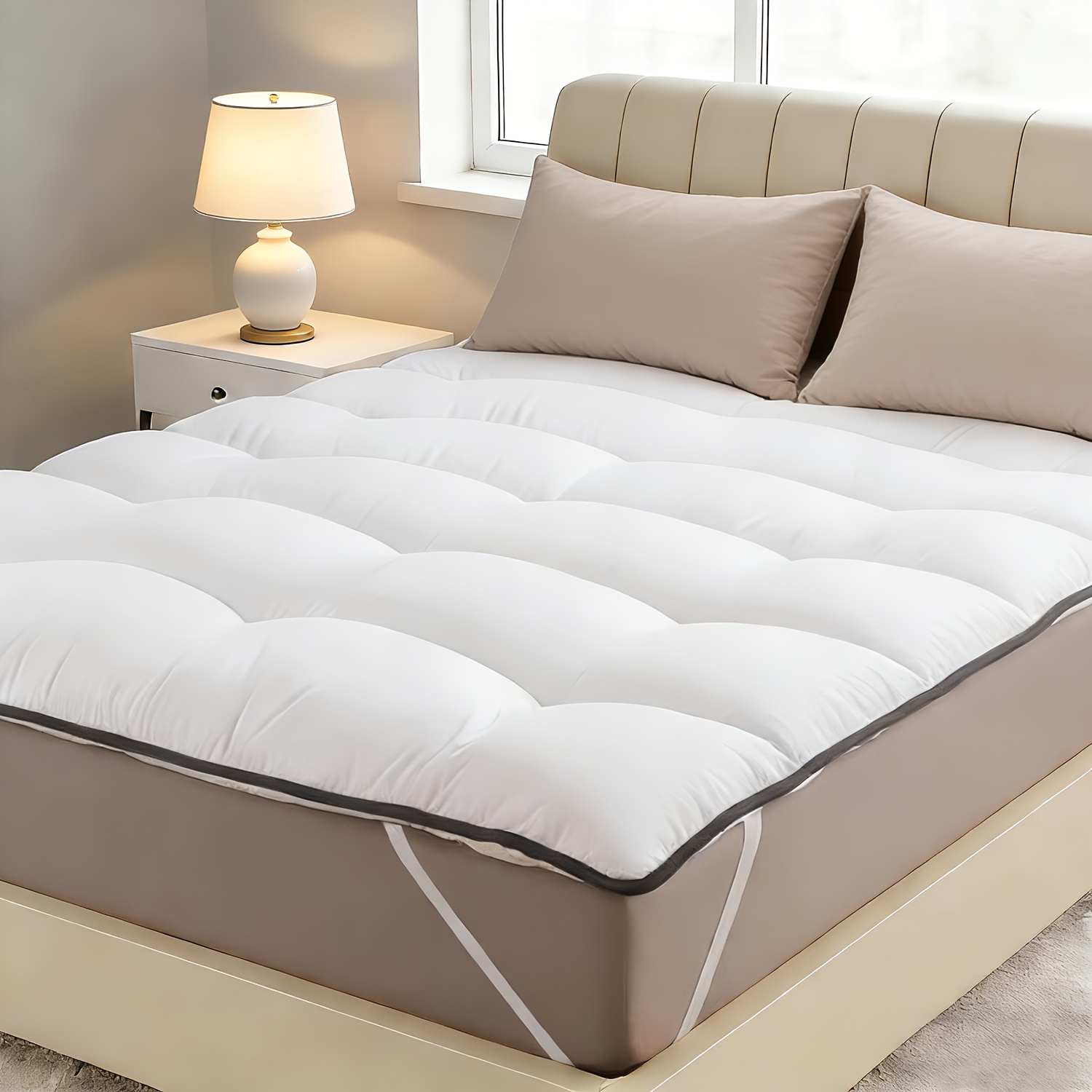 TEMU Soft And Comfortable Mattress Topper, Mattress Pad, Thickly Padded, Wave-shaped Design, Black Edging, Stylish And Beautiful, Suitable For Most