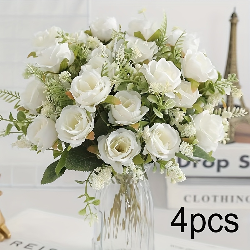 TEMU Ensemble de 2 ou 4 bouquets de soie multicolores avec 5 têtes de roses, idéal pour mariage, fête de mariage ou décoration intérieure