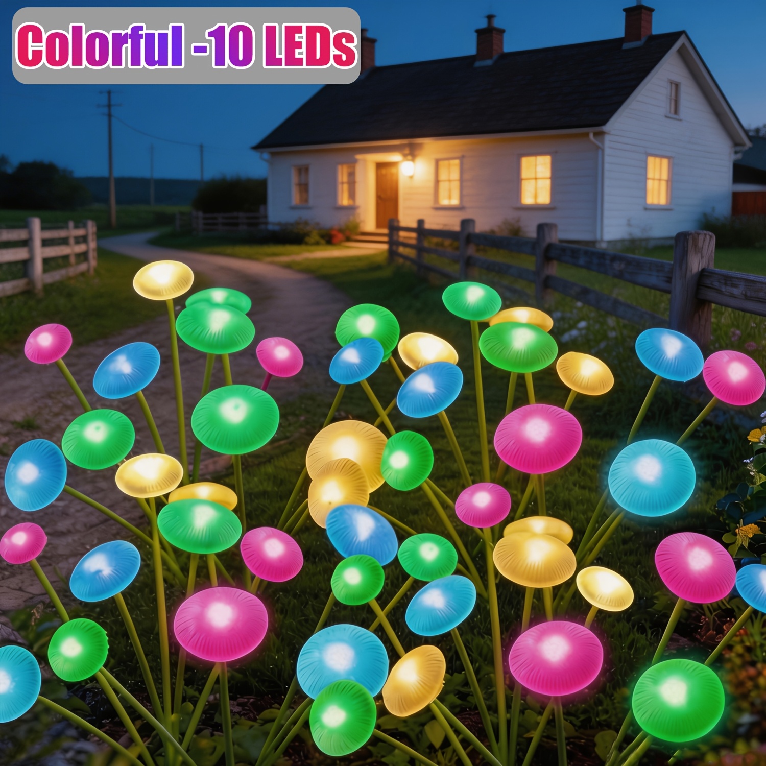 E-shop 10 LED Solar-Pilzleuchten mit 8/6 LEDs, geeignet für den Außenbereich. Diese IP44-klassifizierten Gartenleuchten sind zum Dekorieren von
