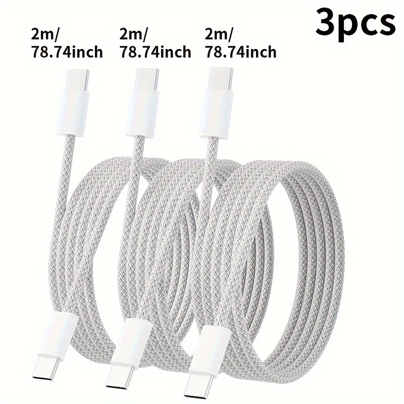 

3pcs 2m/6ft 60w Usb C To Usb C Weave Charging Cable Usb C Cable For Iphone 15 Pro Max Pd Fast Charge Usb C Data Cord For Samsung Xiaomi Quick Charging Cables