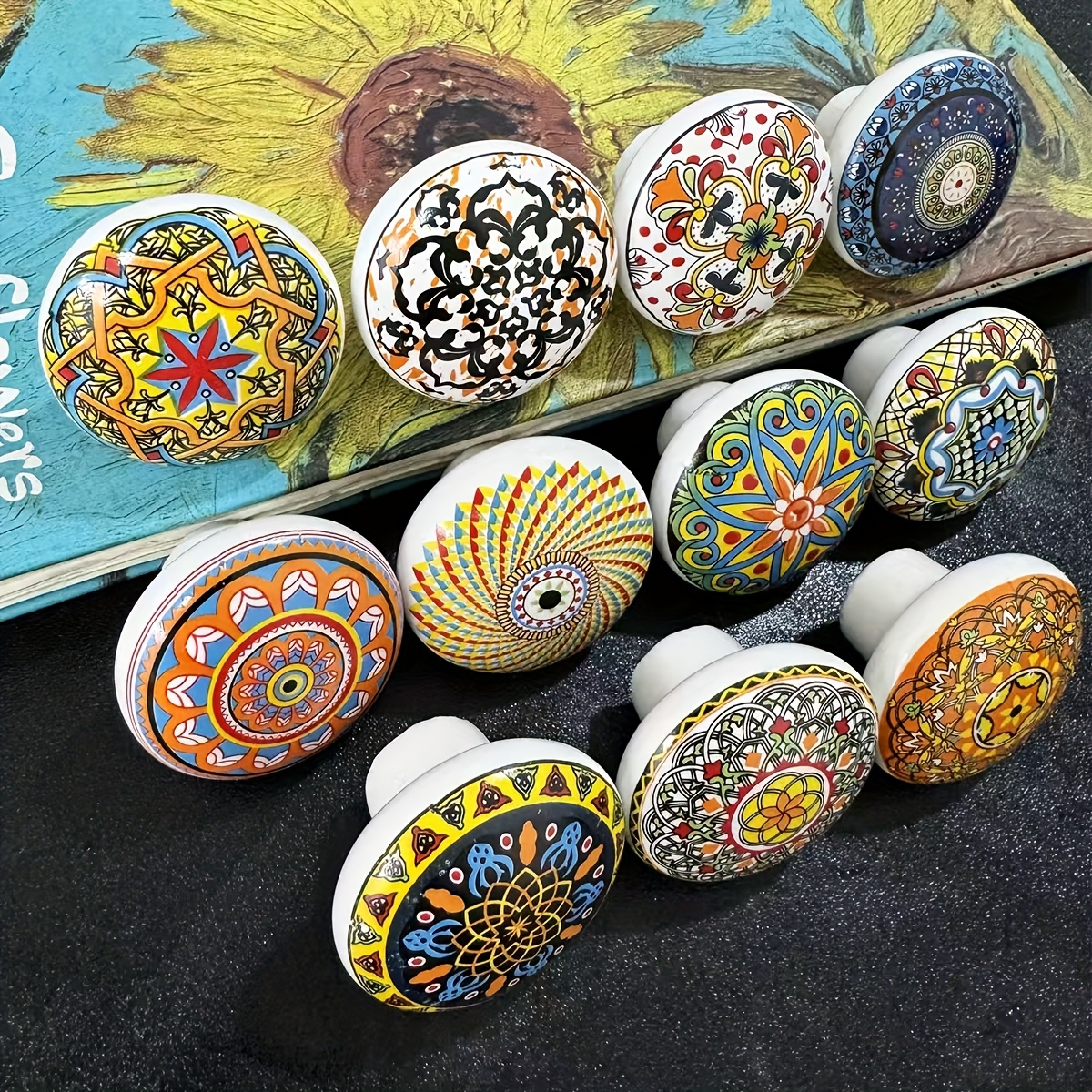random color 12pcs bohemian style round ceramic drawer - Temu Austria