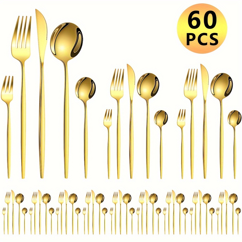 

60pcs Steel Set - , Dishwasher Safe Flatware For 12 - Includes Knives, Forks & In Box - For Parties, Banquets & Restaurants