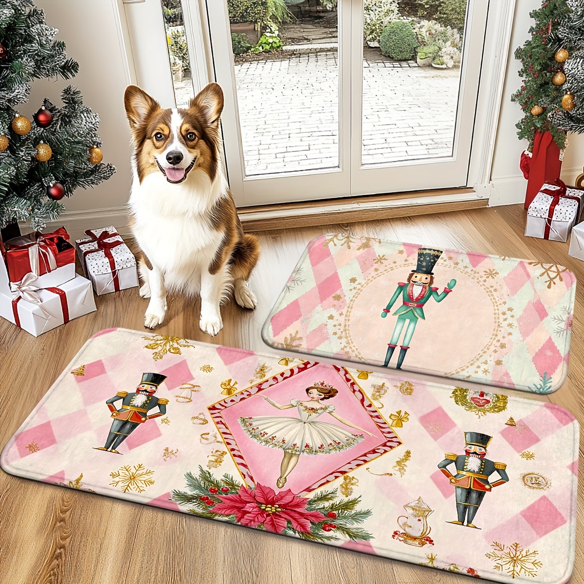 

Nutcracker Christmas Welcome Mat - Festive Tree & Cartoon Characters Design, Non-slip Polyester Rug For Home Decor, Perfect For Living Room, Kitchen, Bedroom, Farmhouse