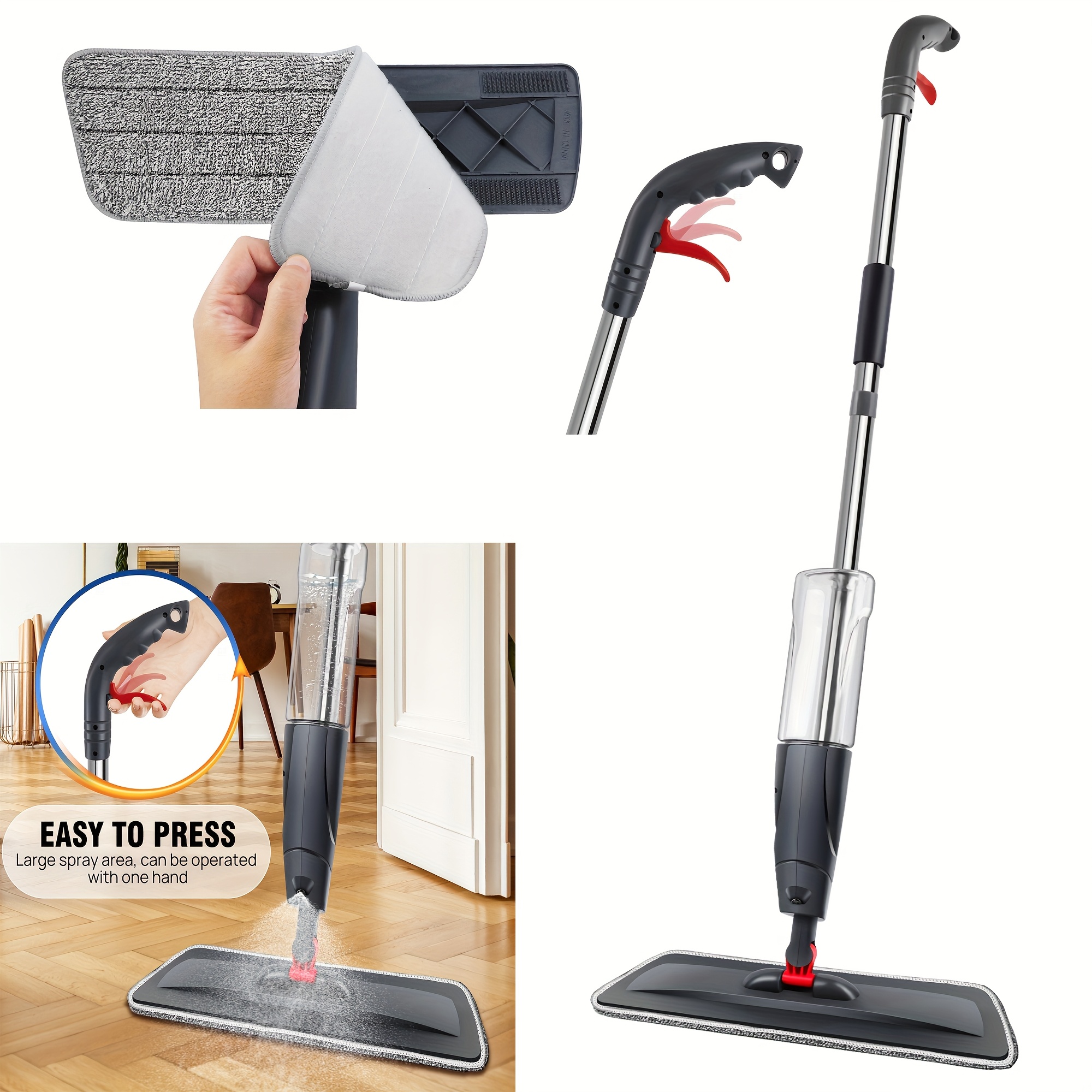 Microfibre Spray Mop With Reusable Pads And Refillable Bottle, 360 Degree Spin Mop For Hardwood, Marble, Tile, Laminate, Or Ceramic Floors