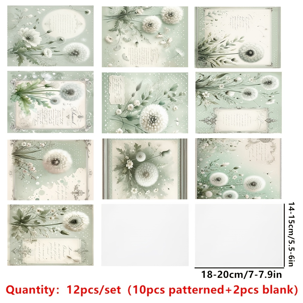 TEMU Brand Ruonaorou 2d Flat 12pcs A5 Translucent Premium Dandelion Flower Material Tracing Paper For Scrapbooking, Diy Notebooks, Photo Albums,