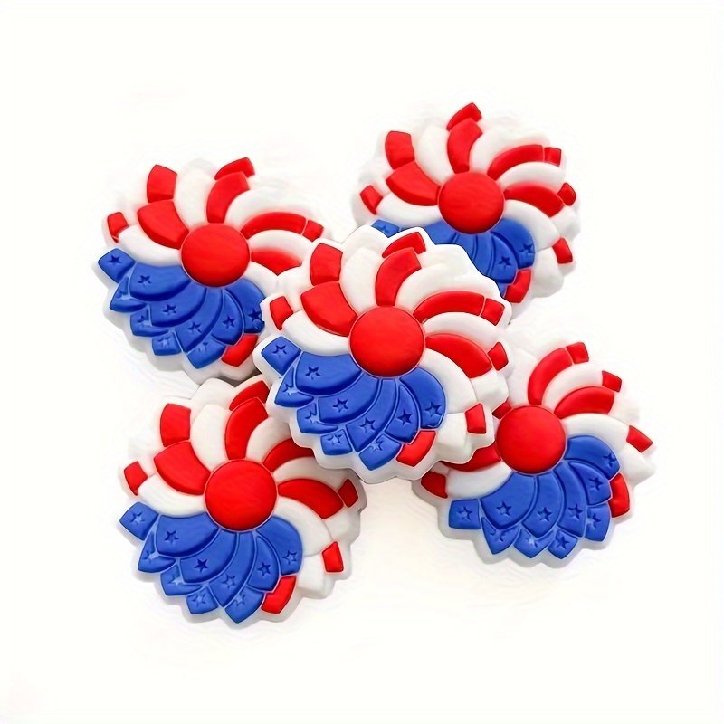 

5pcs Patriotic Silicone 3d Flower-shaped Beads For Diy Crafts, Ideal Handmade Beaded Pens, Keychains Jewelry Making Decorative Crafting Supplies