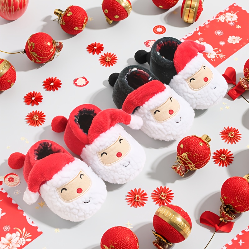 First Walking Shoes for - Soft Sole Slip-On Baby Shoes with Santa Claus Design, Non-Slip First Walkers, All-Season Footwear (0-1 Years Old, Boys & Girls)