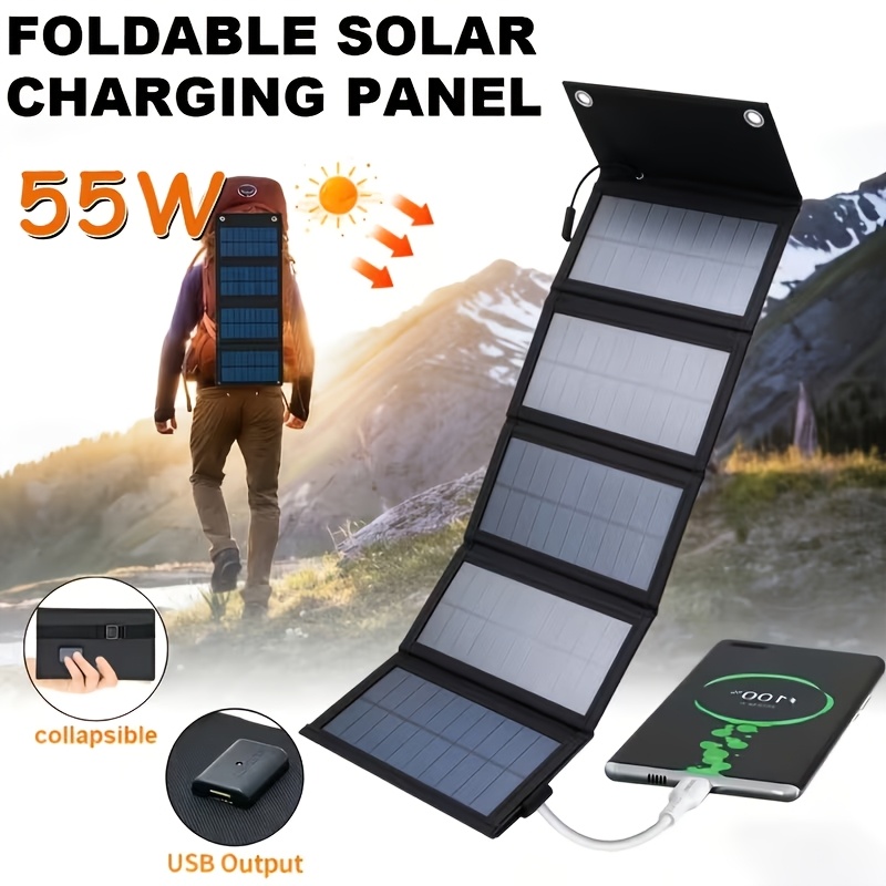 TEMU Portable Five-fold Solar Panel, 55w High Essential Outdoor Solar Phone Charger, Usb Charging Interface, Can Charge Mobile Devices, Power Banks,