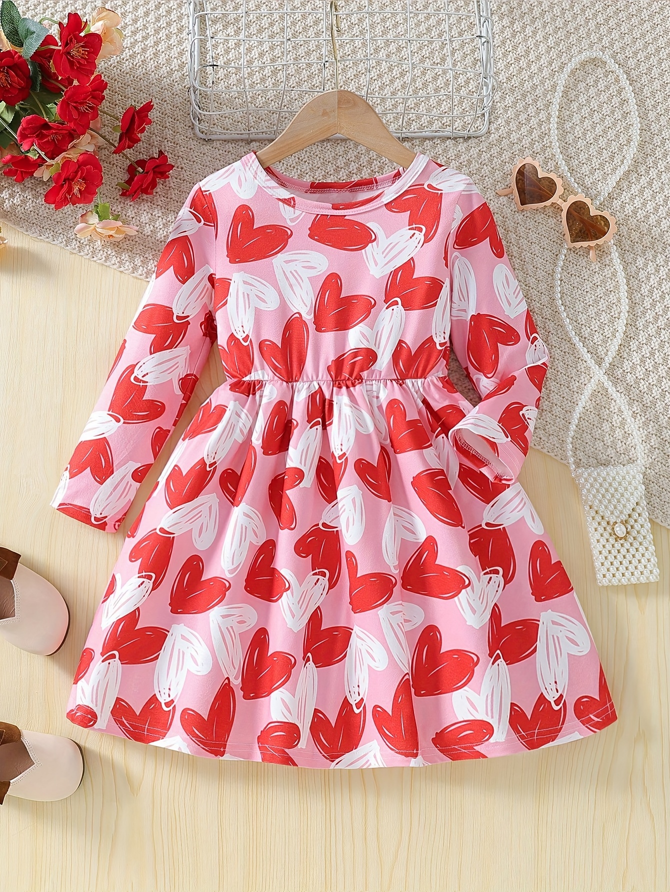 valentines day themed sweet heart print dress girls temu Temu