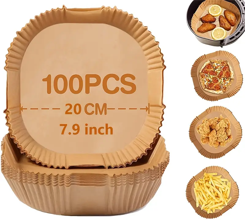 100pcs of air fryer paper disposable air fryer mat non stick disposable air fryer mat 8 inch unbleached baking paper suitable for 5 8 fryer microwave baking father gift Product details 0