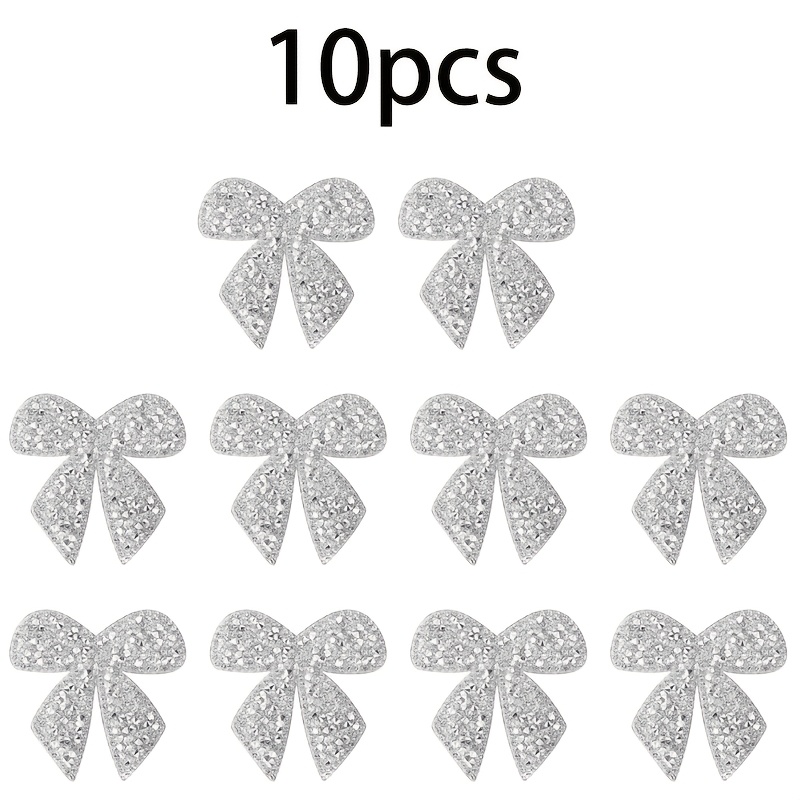 TEMU 10pcs Rhinestone Bow Iron On Patches, Sparkling Iron On Bow Applique Embroidered Patches Glitter Sew On Bows Patch For Clothes Bags Jeans Hats