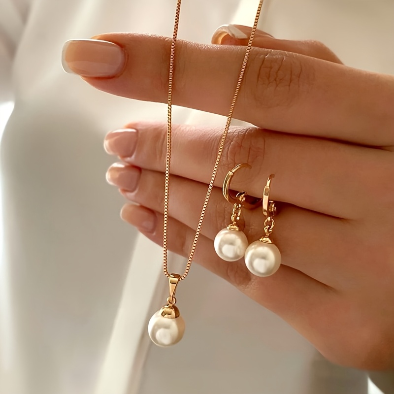 3pcs Elegant Imitation Pearl Jewelry - Matching Necklace, Earrings & Ring for Teenager, Perfect for Birthdays, Christmas & Special Occasions, Ideal Gift for Family & Friends, Birthday Gift, For Teenager