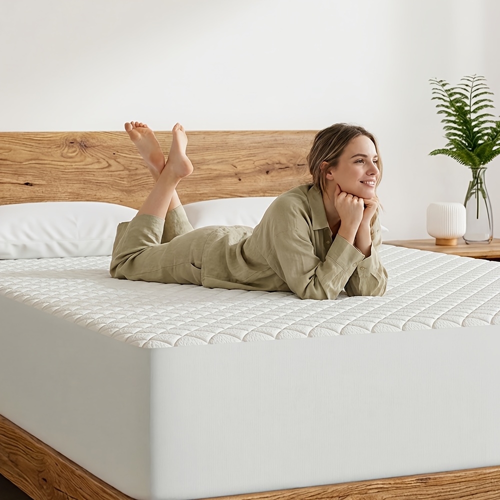 TEMU Bedstory 1pc Mattress Protector, Does Not Pillowcases Or Pillow Inserts, Solid Color With Pattern, Soft And Comfortable, Embossing , Machine