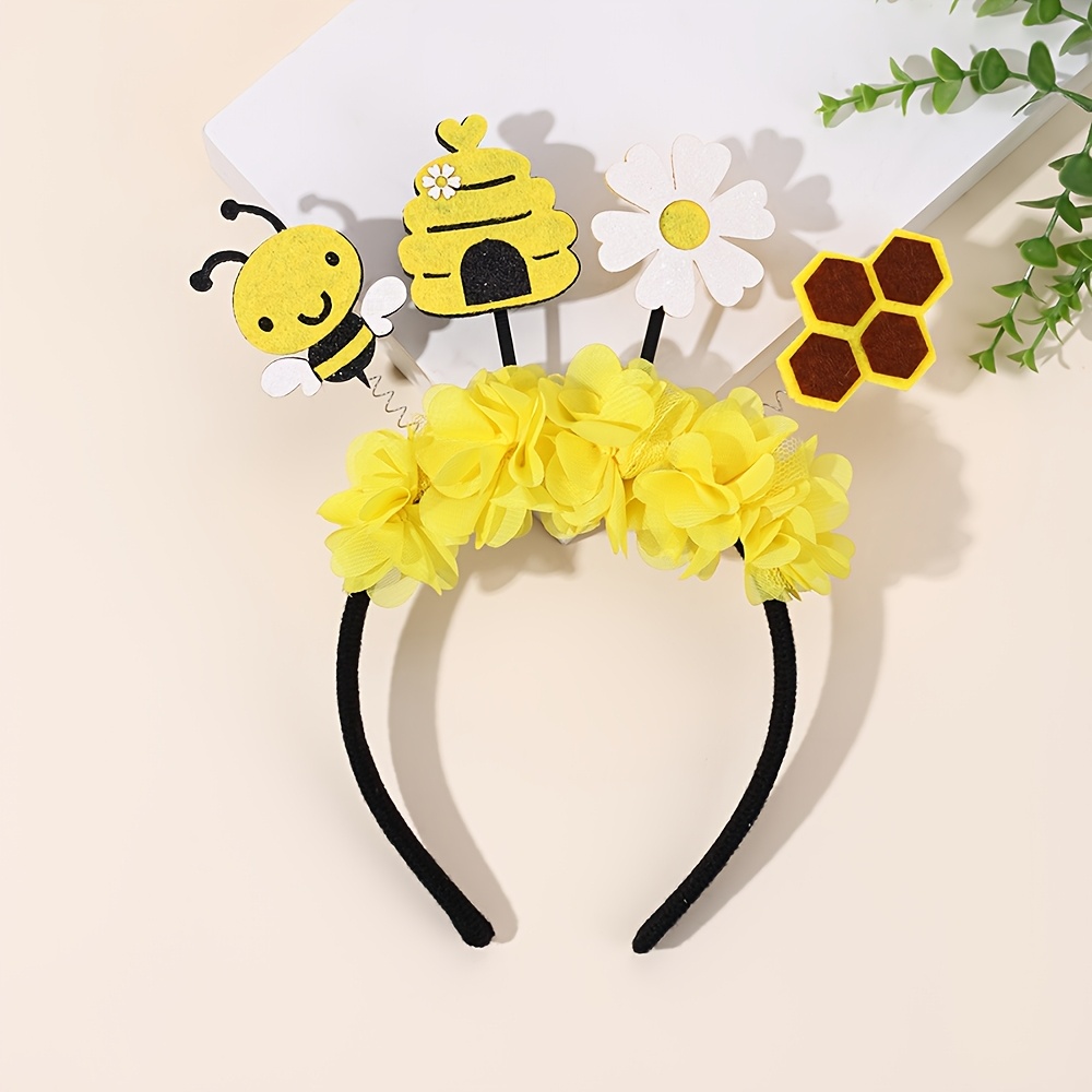 TEMU 1pc Bee Theme Yellow Tulle Flower Headband With Bee/honeycomb/daisy Decor Cute Style Hair Accessory Ideal For Party & Daily Adorable Outfits