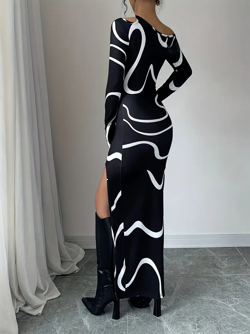 elegant womens shoulder midi dress abstract print - Temu Norway elegant womens shoulder midi dress abstract print - Temu Norway