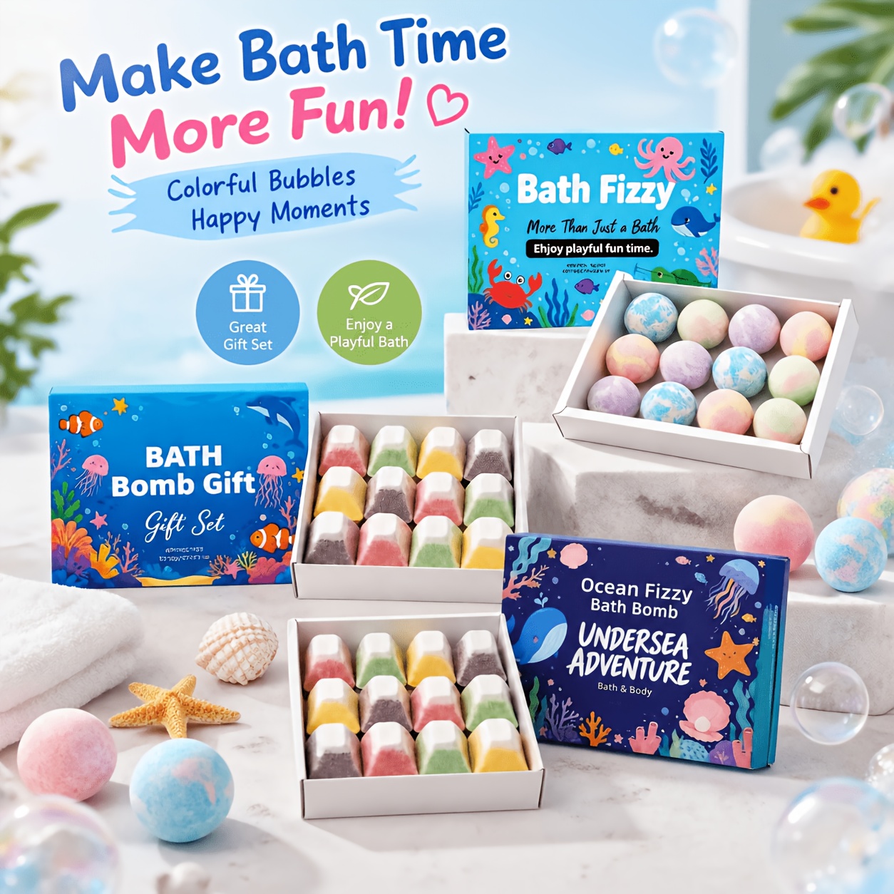 Image of 3pcs Adventure Bath Gift Box, Marine Style Bath Balls, Rich Foam Bath Kit, Ideal Gift For Halloween, Birthday, Anniversary, Christmas And Holidays