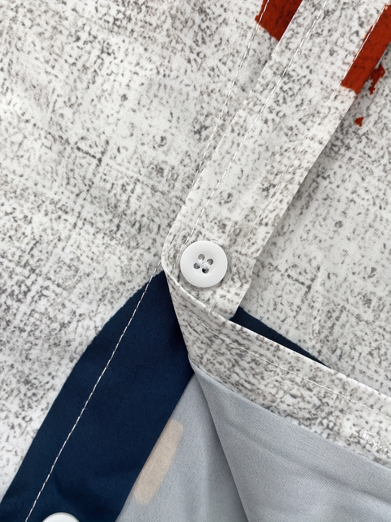 قميص رجالي ريترو - ياقة قائمة مع أزرار أمامية، قماش غير مطاطي - مناسبة للفعاليات الرسمية والكاجوال - ألوان البرتقالي/الأزرق/الأسود/الأبيض/التيل - ملابس صيفية وعملية - سهل الغسل في الآلة، قطعة أساسية متعددة الاستخدامات، تصميم هندسي متميز، نسيج محكم، قميص بأكمام قصيرة