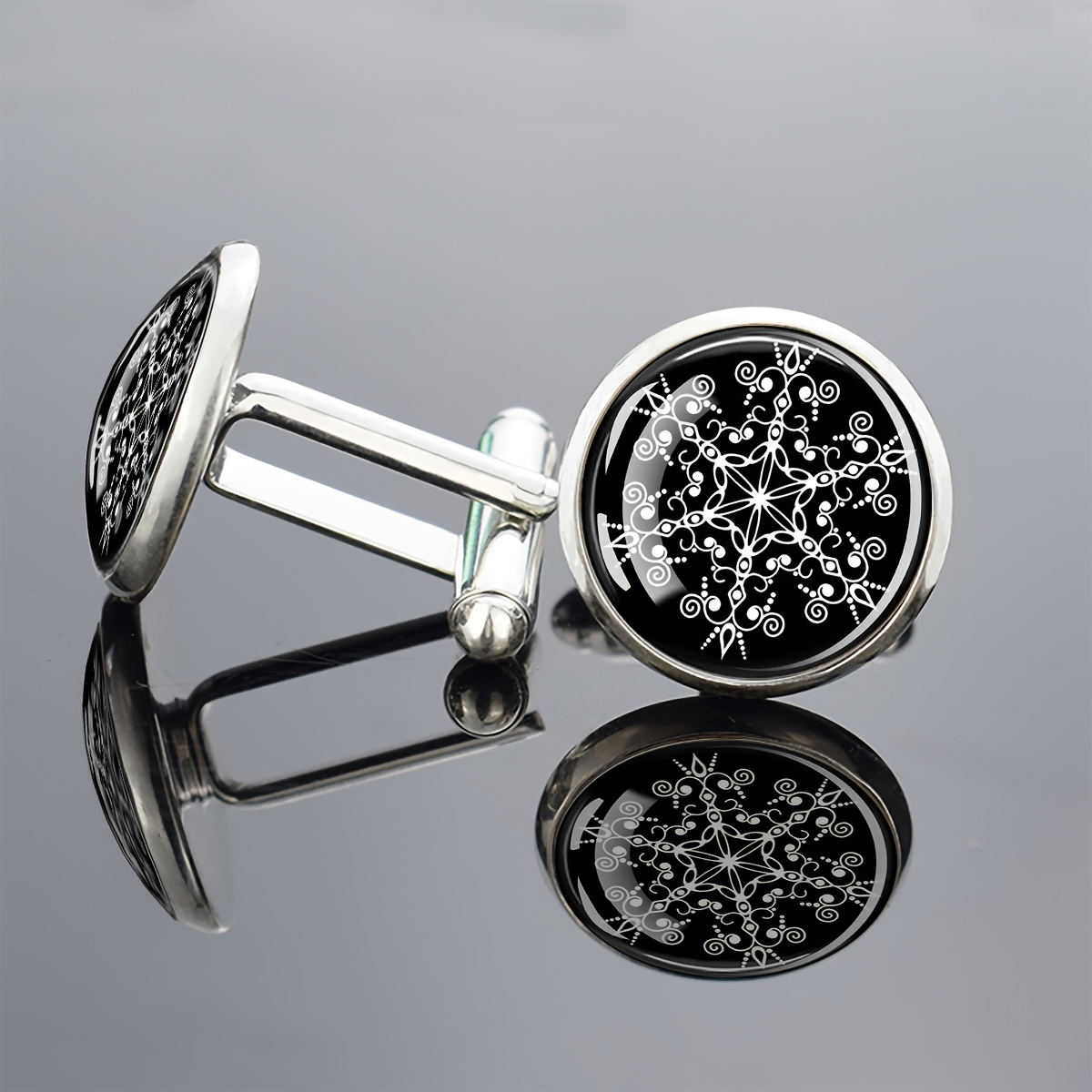 TEMU 1 Pair Cufflinks Glass Inlay Elegant Snowflake Pattern Men's Formal Gift Jewelry Fashion Accessory Sophisticated Style