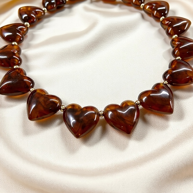 TEMU 1pc Fashion Boho Holiday Colorful Resin Women's Necklace Suitable For Daily Wear, Holiday, New Year, Valentine's Day Gifts