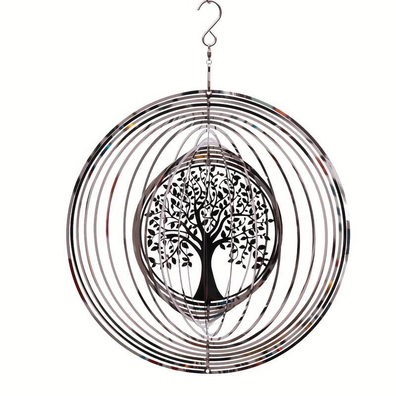 Carillon à Vent Spirale 3D En Acier Inoxydable – Décor De Jardin Suspendu, Rotation 360° – 39x13 Cm