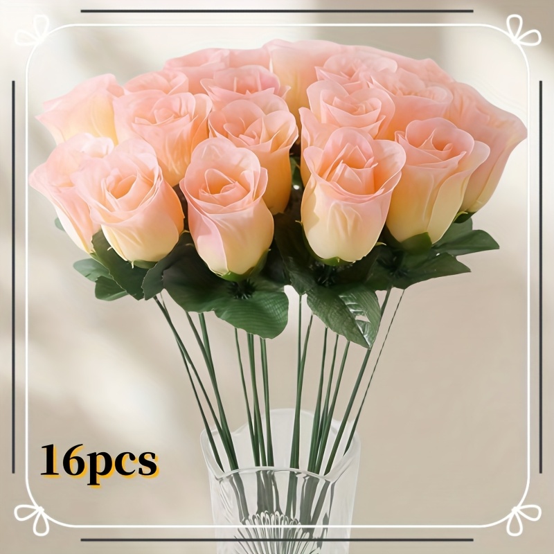 Image of 16pcs Fake Roses Artificial Flowers - Rose Simulation Fake Flowers, A Delicate And Of Decorative Flowers - Very Suitable For Home Hotel Office Decoration, Valentine's Decoration Gifts