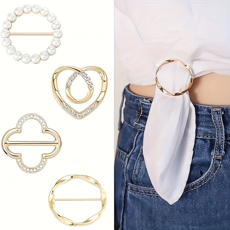 TEMU 4pcs Clips d'Anneau pour Foulard - Clip de Rangement pour T-Shirt et Foulard, Bouton de Nœud d'Angle pour Vêtements, Clip Rond en Métal Tendance