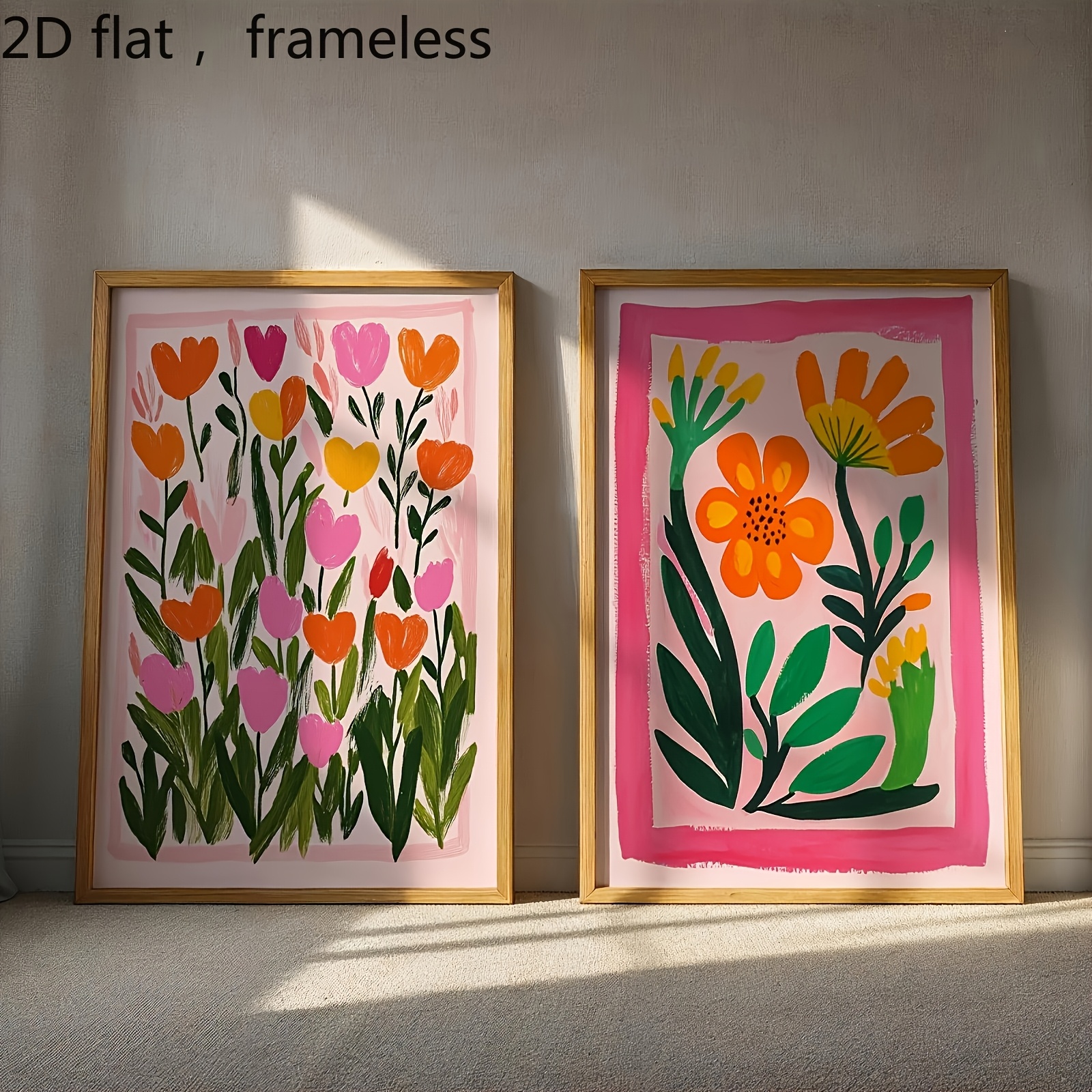 TEMU 2pcs Unframed Canvas Wall Art - Dopamine Style Botanical Floral Posters, Decor, Colors, High Quality Canvas, Suitable For Living Room, Bedroom,