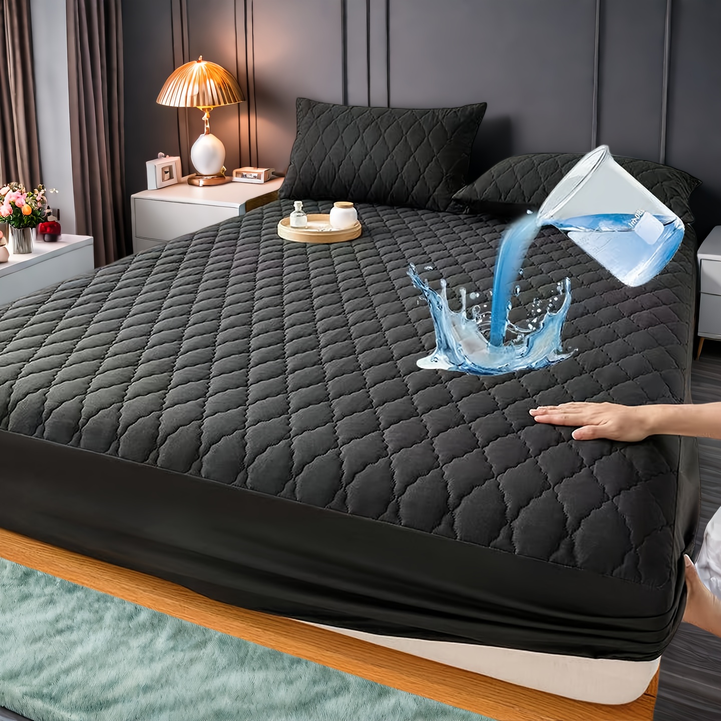 item picture ultrasonic embossed mattress protector thickened full coverage moisture proof and anti urine bed   machine washable fitted sheet