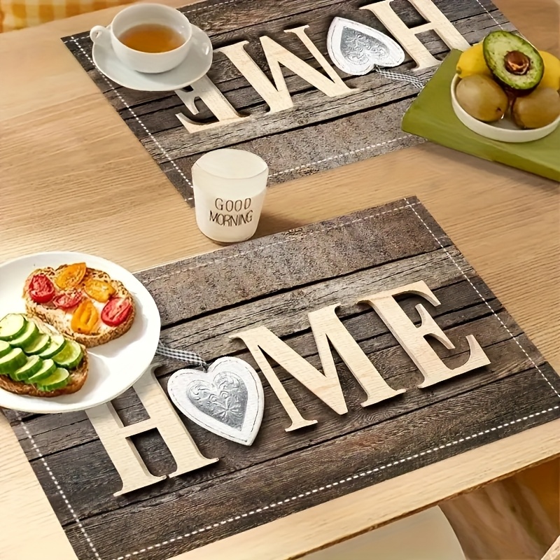 Wood Grain Love Letter Placemats For Dining Table Kitchen Decor_voghion.com